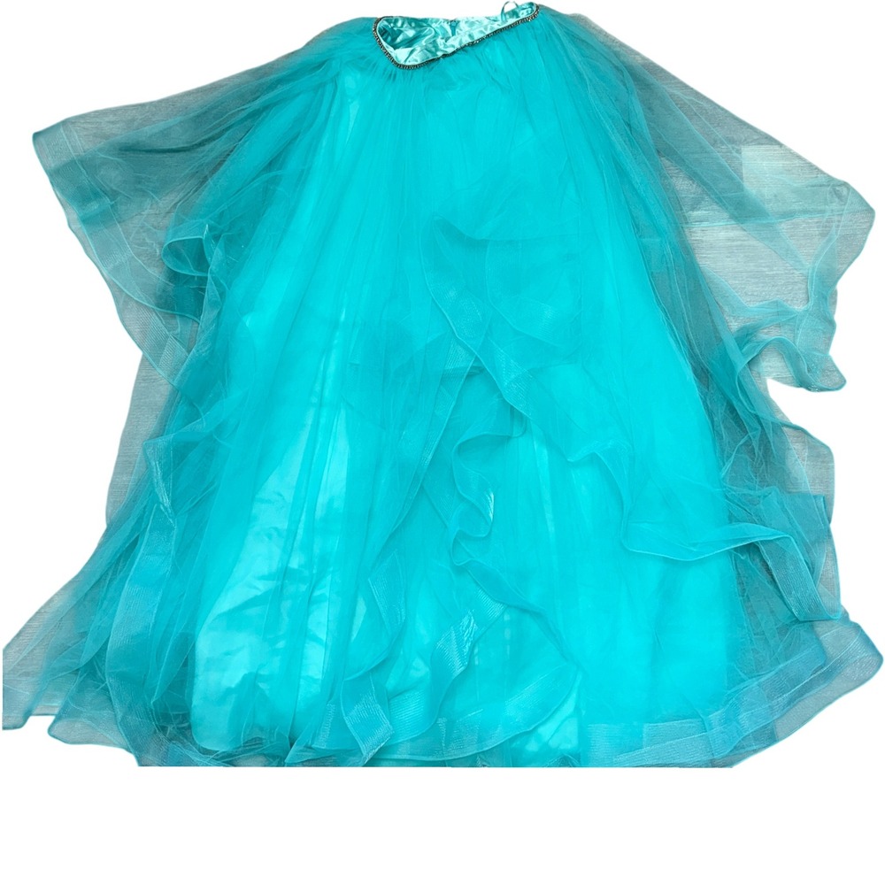 Ed Young Aqua Tulle Skirt Ruffle Layered w/ Rhinestone Waist |Size Small - Picture 6 of 9